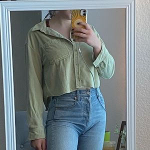 American Eagle Cropped Corduroy Button-Down